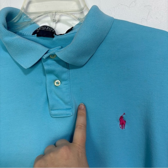 Polo Ralph Lauren VTG Y2K Custom Fit Short Sleeve Shirt Men's XL Blue Pink Pony - Picture 3 of 7